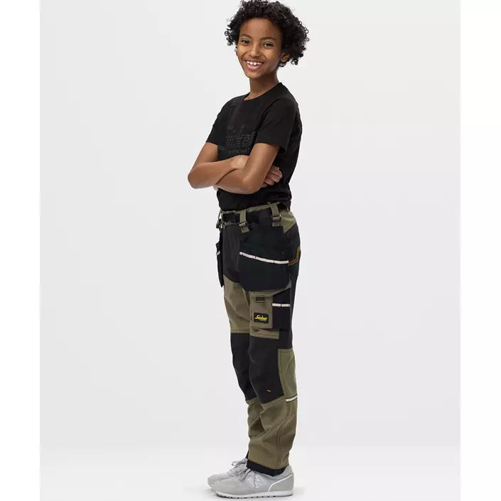 Snickers AllroundWork håndværkerbukser 7575 til børn full stretch, Khaki Green/Black, large image number 6