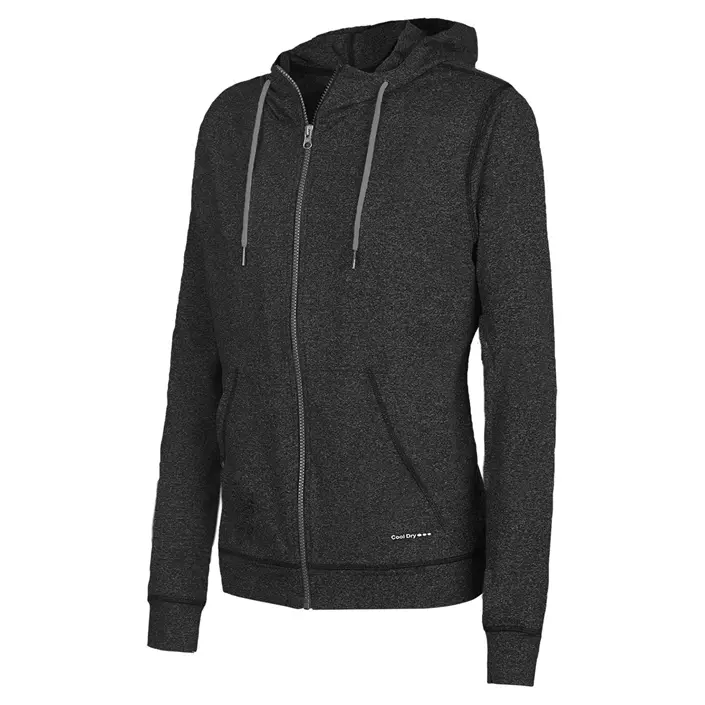 Pitch Stone Cooldry dame hoodie med lynlås, Dark black melange, large image number 0