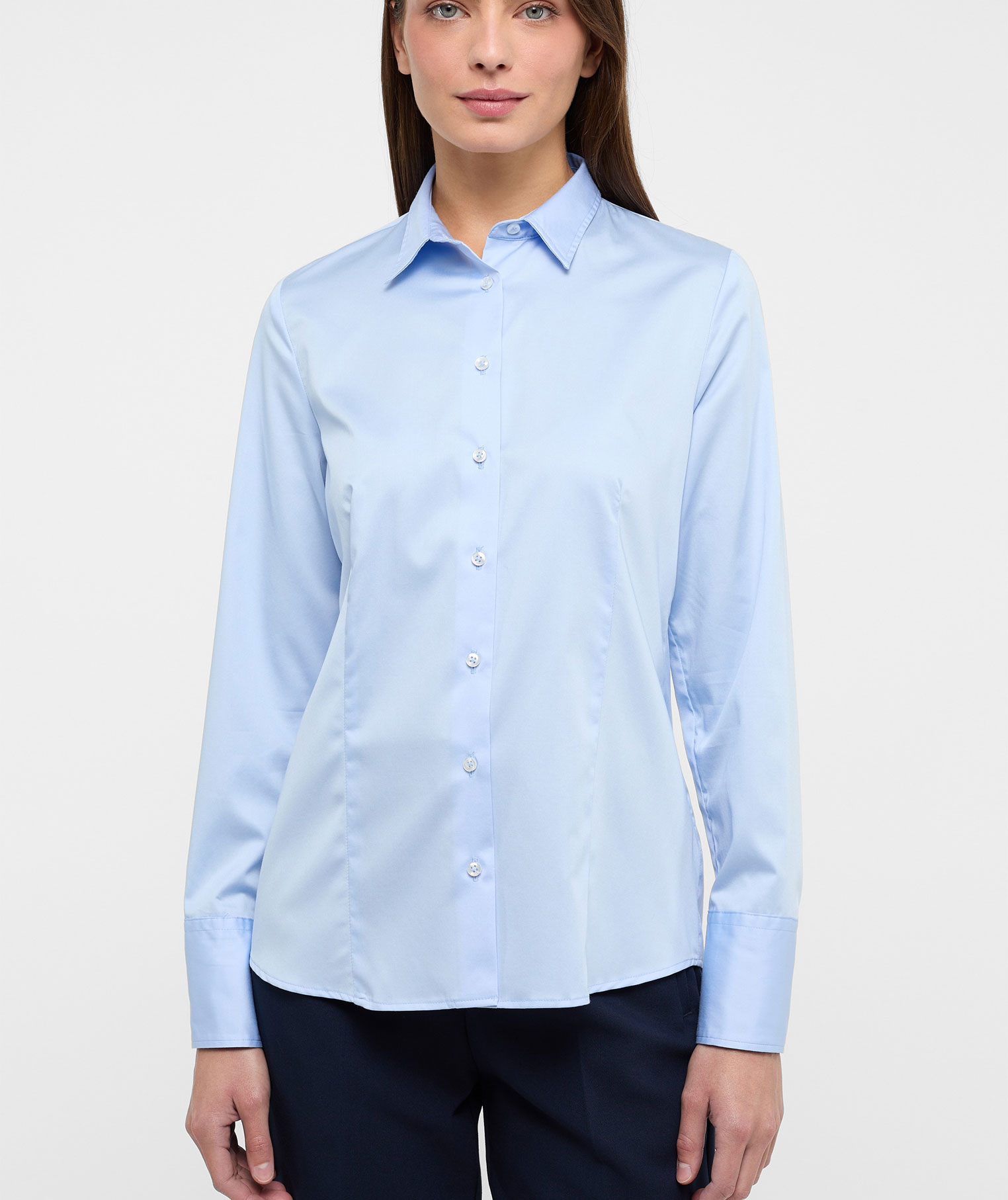 Eterna Satin Stretch ladies shirt - Modern Fit, Light blue, Light blue, large image number 1