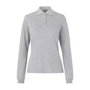 ID long-sleeved women's polo shirt with stretch, Grey melange