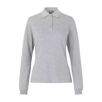 ID long-sleeved women's polo shirt with stretch, Grey melange