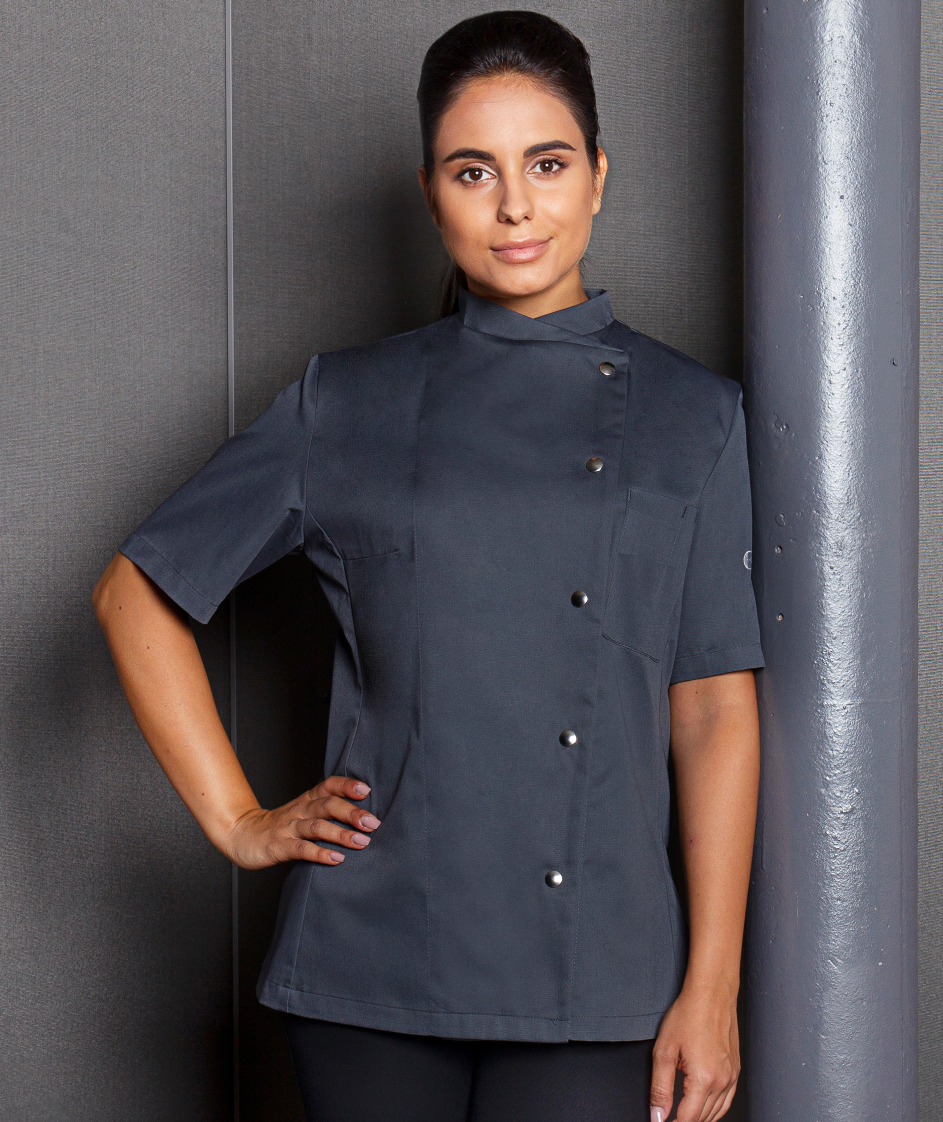 Karlowsky Greta kort&aelig;rmet dame kokkejakke, Antracit, large image number 1