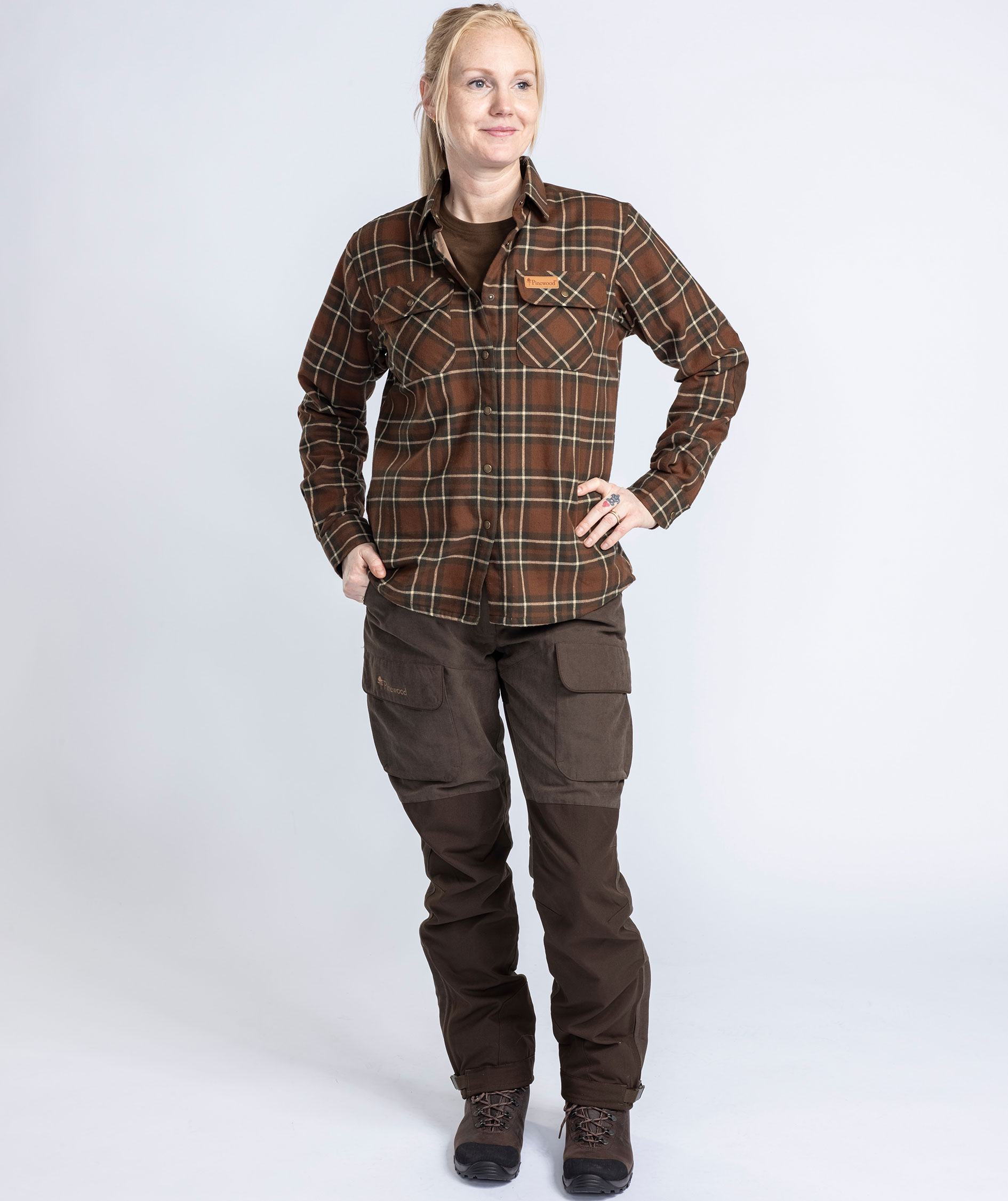 Pinewood Douglas dame flannelskjorte, Nougat/Beige