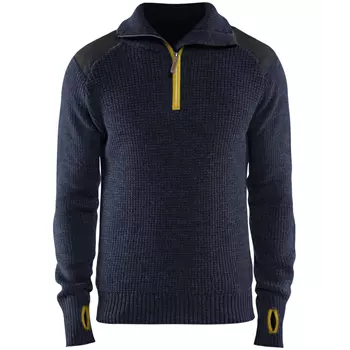 Blåkläder wool sweater, Marine Blue/Yellow