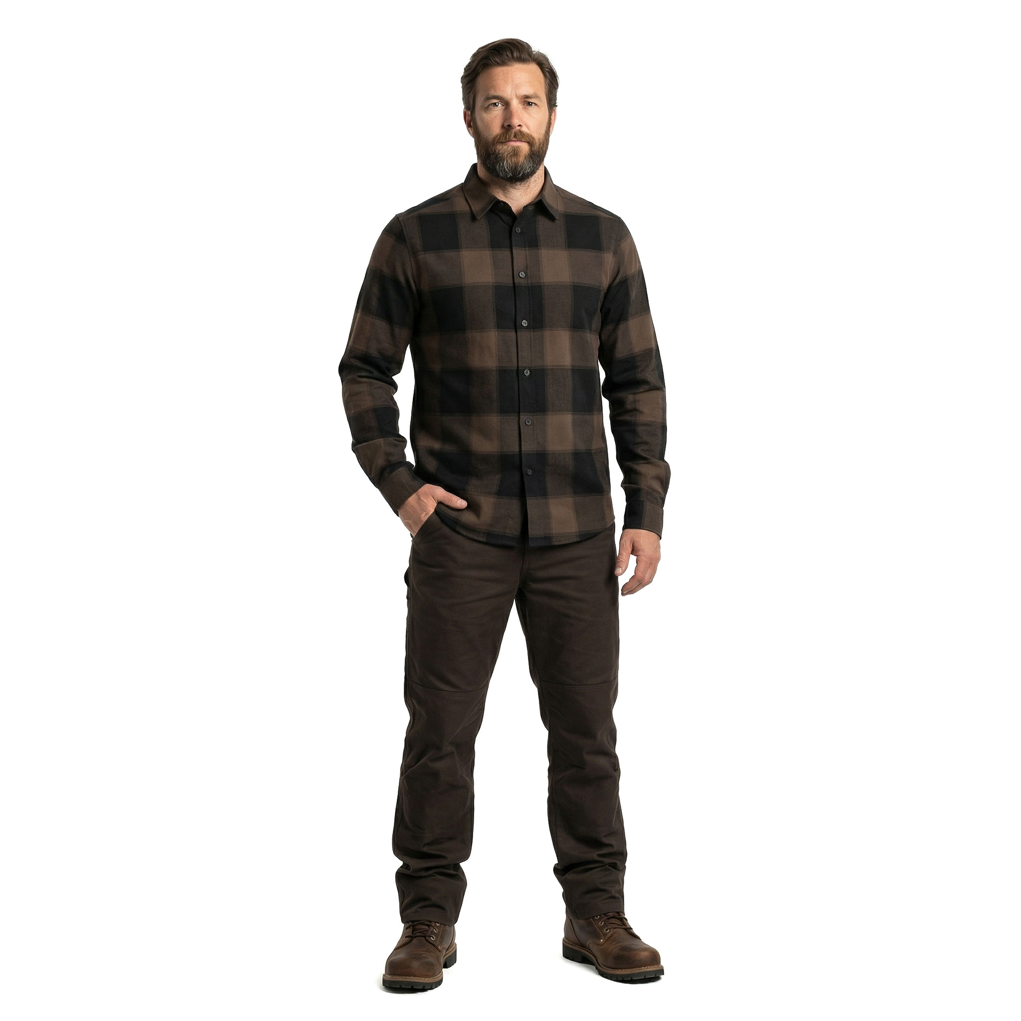 Westborn light flannel shirt, Brown/Black