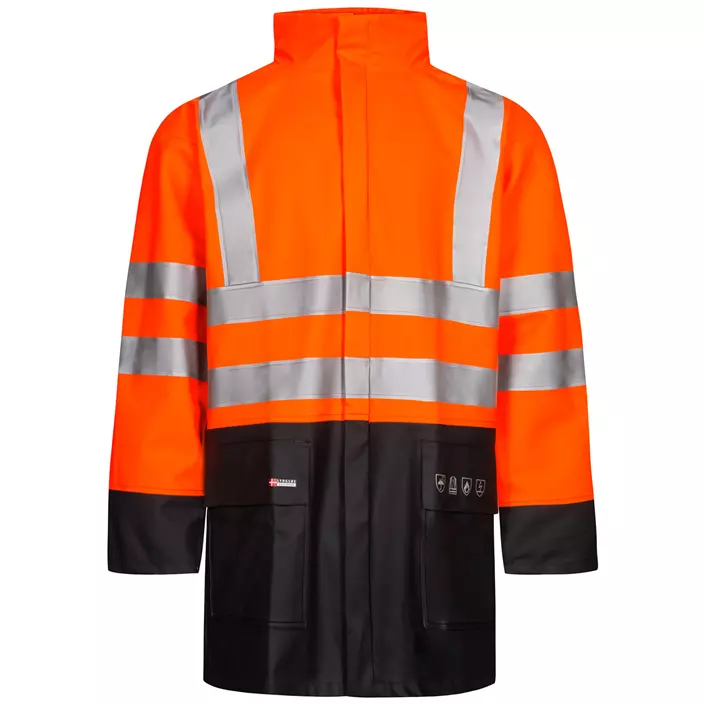 Lyngsøe PU/PVC rain jacket, Hi-vis Orange/Marine, large image number 0