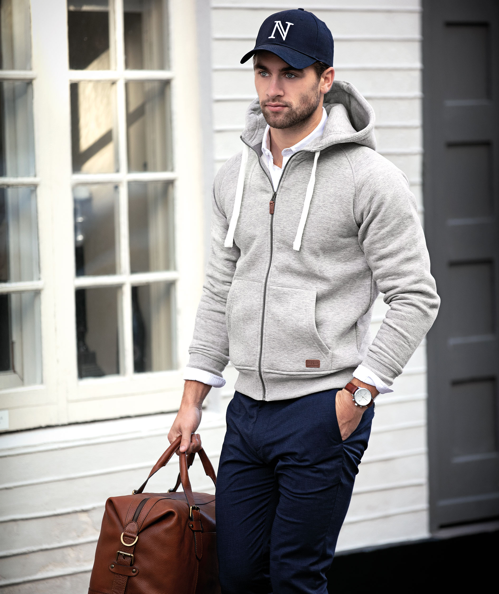 Nimbus Williamsburg hoodie with full zipper, Grey melange
