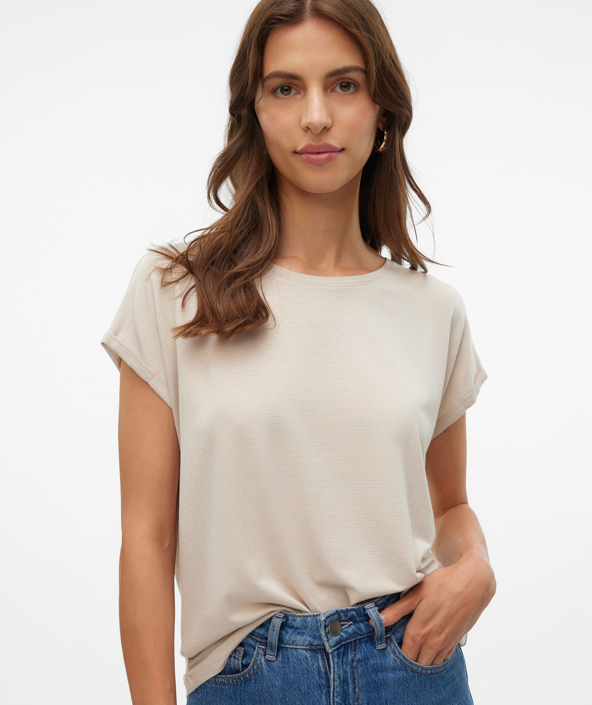 Vero Moda VMLAVA GLITTER T-shirt dam, Oatmeal/Gold Lurex, large image number 3