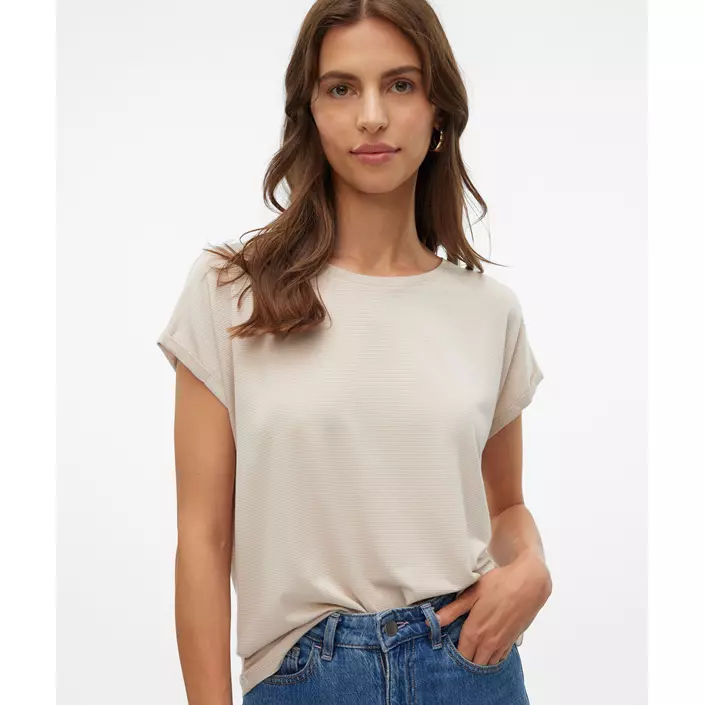 Vero Moda VMLAVA GLITTER dame T-shirt, Oatmeal/Gold Lurex, large image number 3