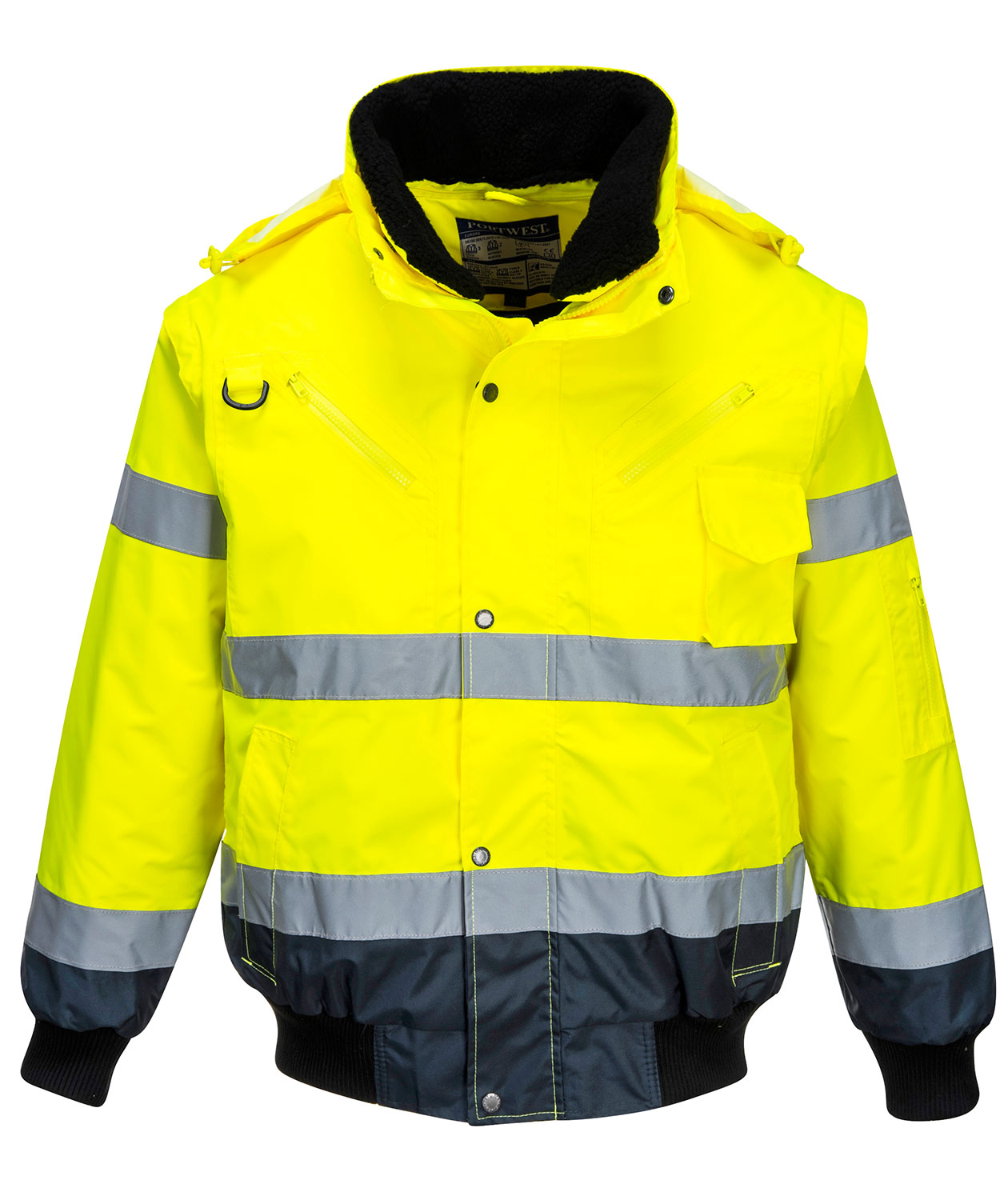 Portwest 3-i-1 pilotjacka med avtagbara &auml;rmar, Varsel yellow/marinbl&aring;, large image number 2