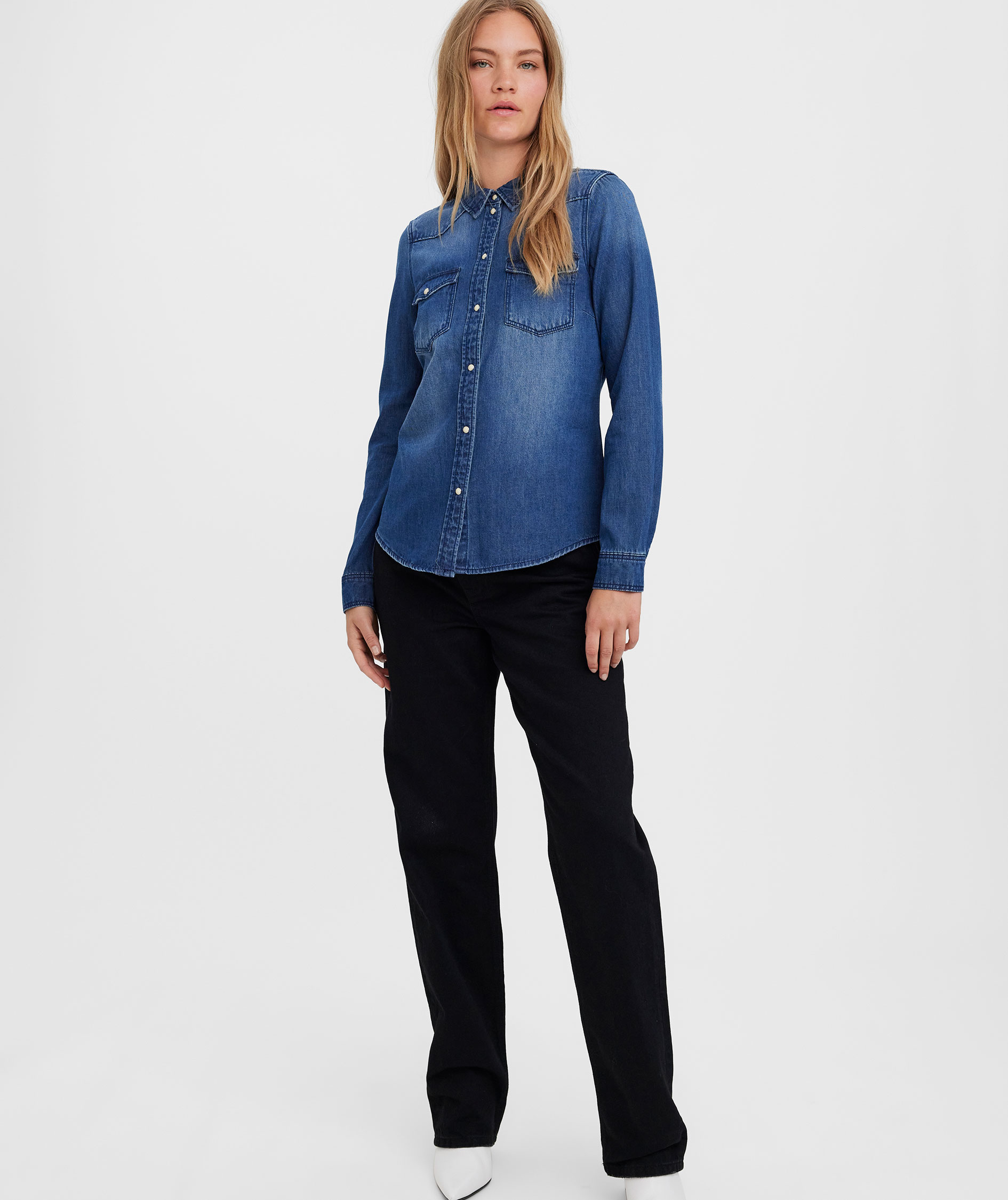 Vero Moda VMMARIA women's denim shirt, Medium Blue Denim, large image number 4