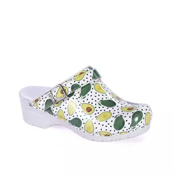 Sanita women's clogs with heel strap, White/Green
