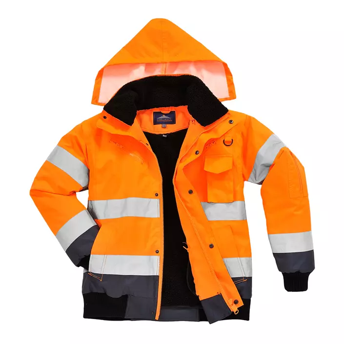 Portwest 3-in-1 pilotjacket with detachable sleeves, Hi-vis Orange/Marine, large image number 0