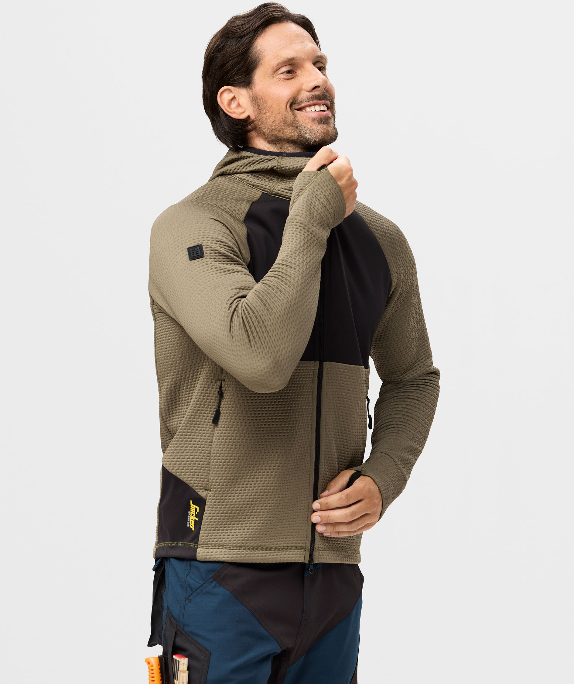 Snickers FlexiWork hoodie med dragkedja 8405, Khaki Green/Black, large image number 3