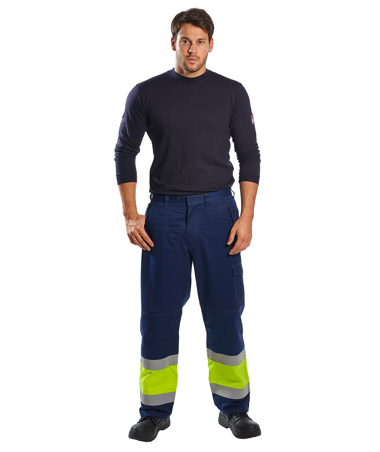 Portwest Modaflame work trousers, Marine/Hi-Vis yellow, large image number 1