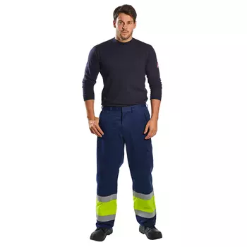 Portwest Modaflame work trousers, Marine/Hi-Vis yellow