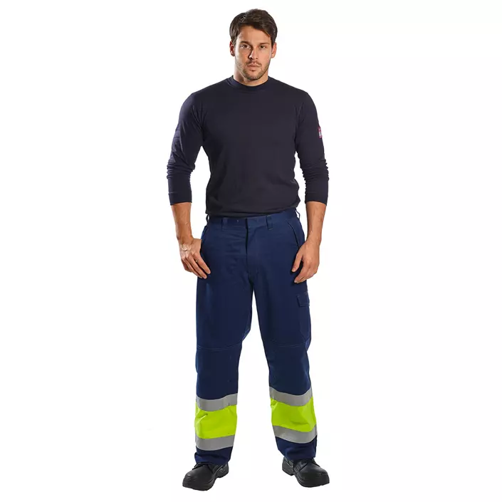 Portwest Modaflame work trousers, Marine/Hi-Vis yellow, large image number 1