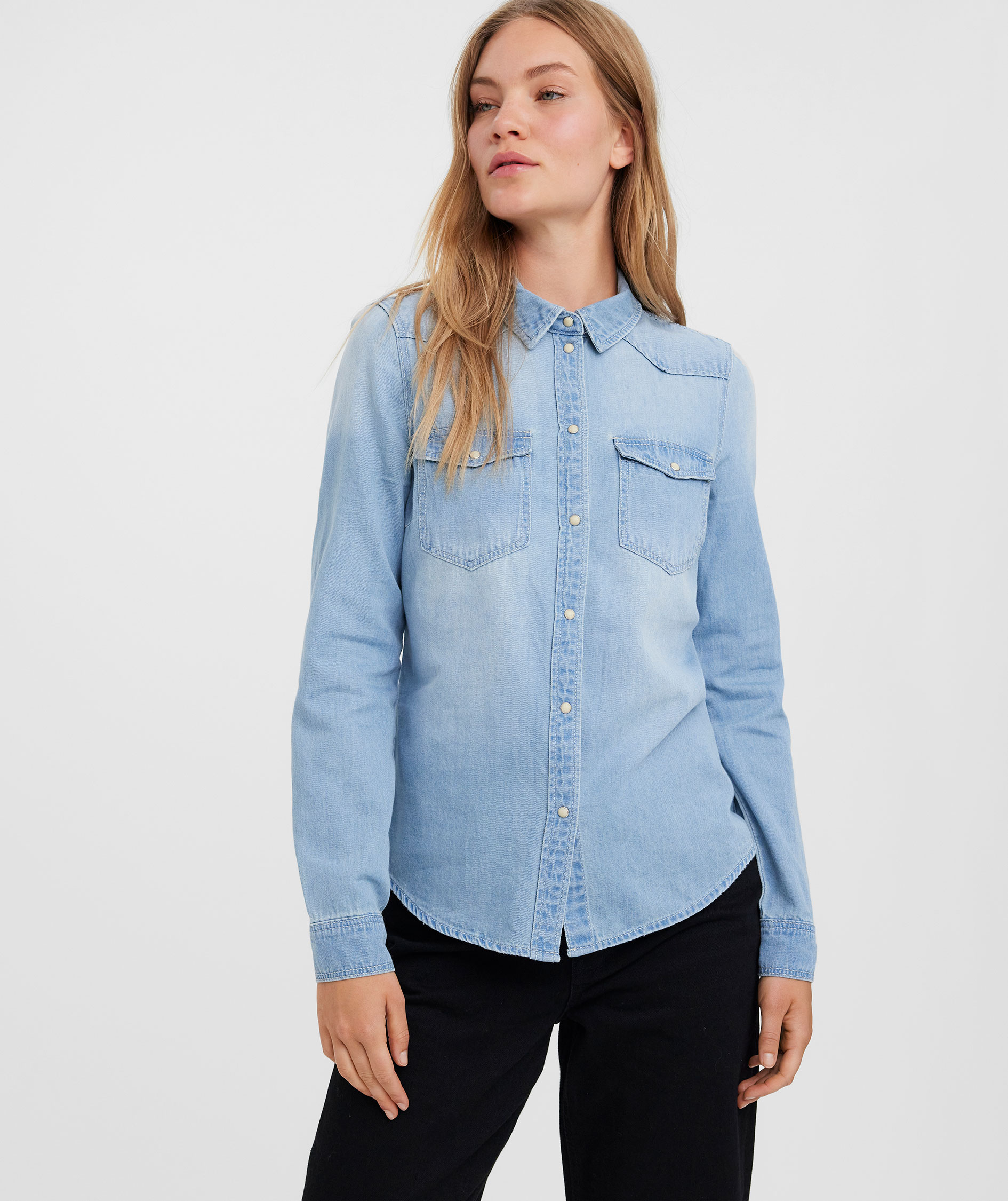 Vero Moda VMMARIA women's denim shirt, Light Blue Denim