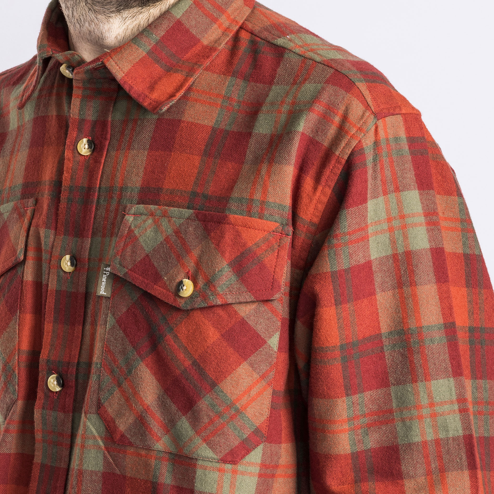 Pinewood H&auml;rjedalen regular fit flannel skovmandsskjorte, Terracotta/Green, large image number 4