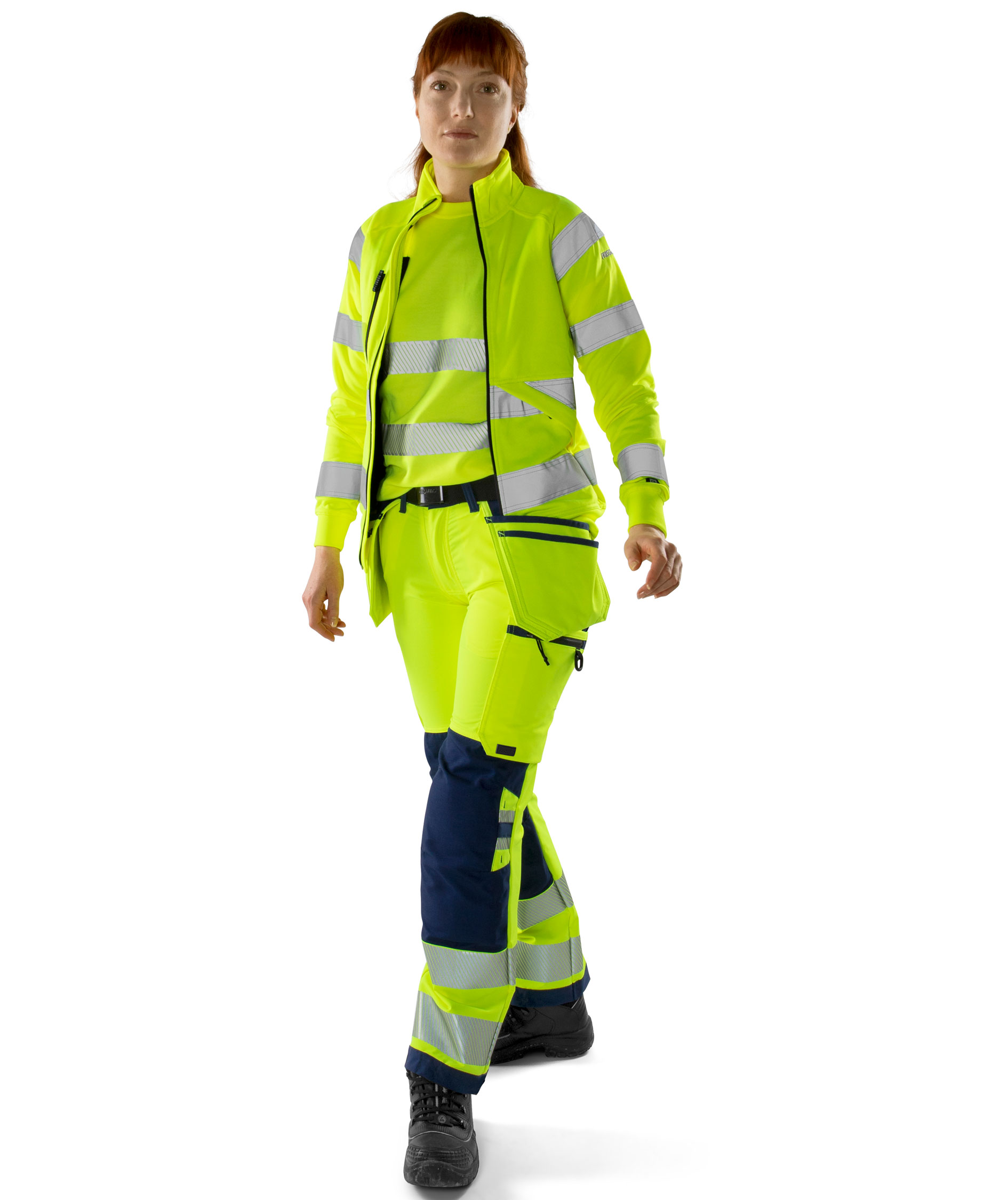 Fristads Green women's craftsman trousers 2664 GSTP full stretch, Hi-Vis yellow/marine, large image number 1