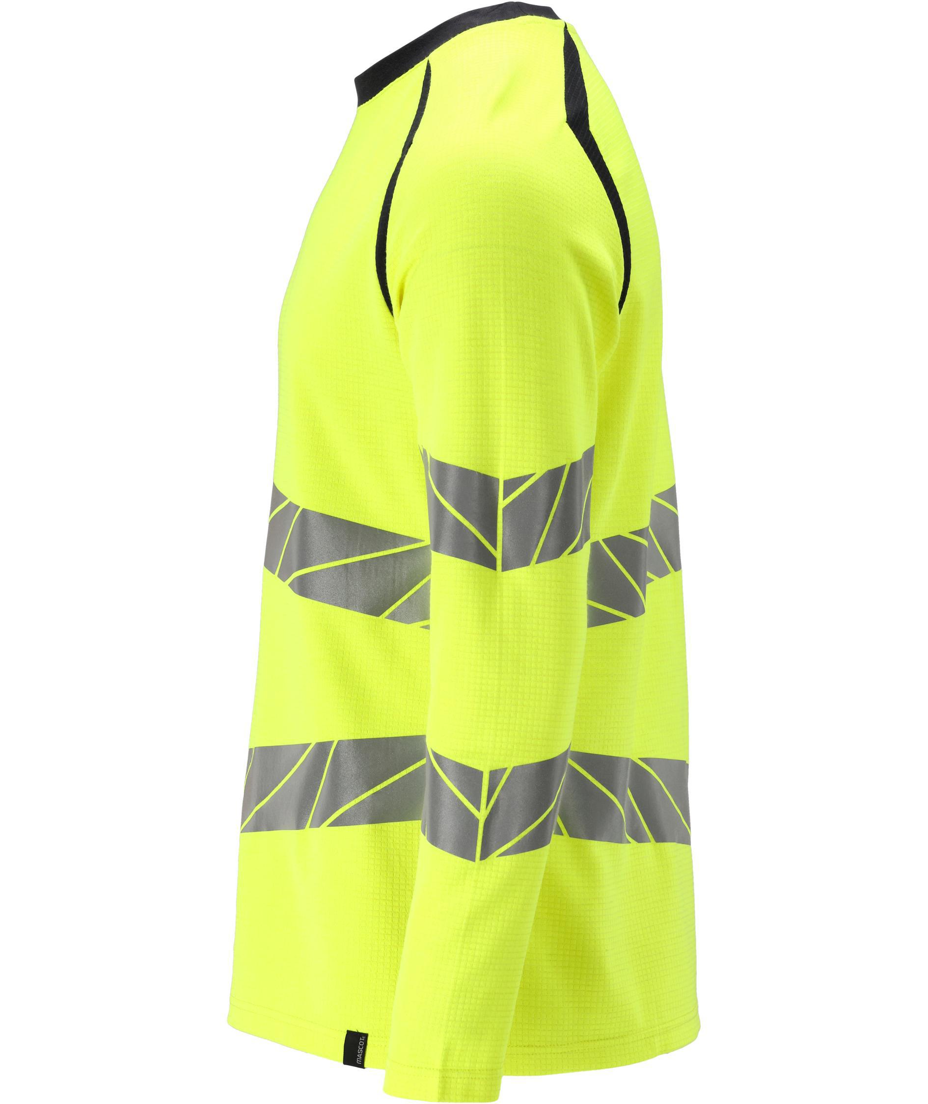 Mascot Accelerate Multisafe l&aring;ng&auml;rmad T-shirt, Varsel Gul/M&ouml;rk Marinbl&aring;, large image number 3