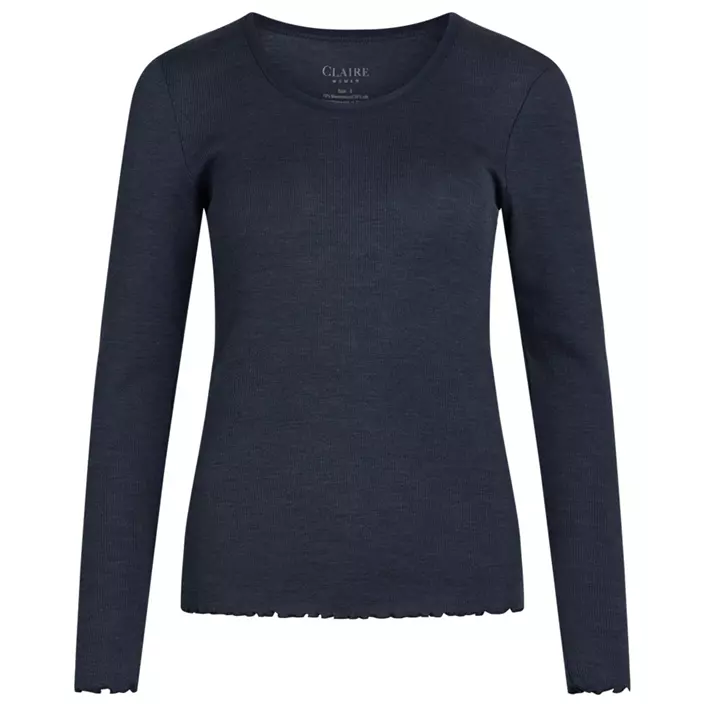 Claire Woman långärmad T-shirt med merinoull dam, Blåmelerad, large image number 0