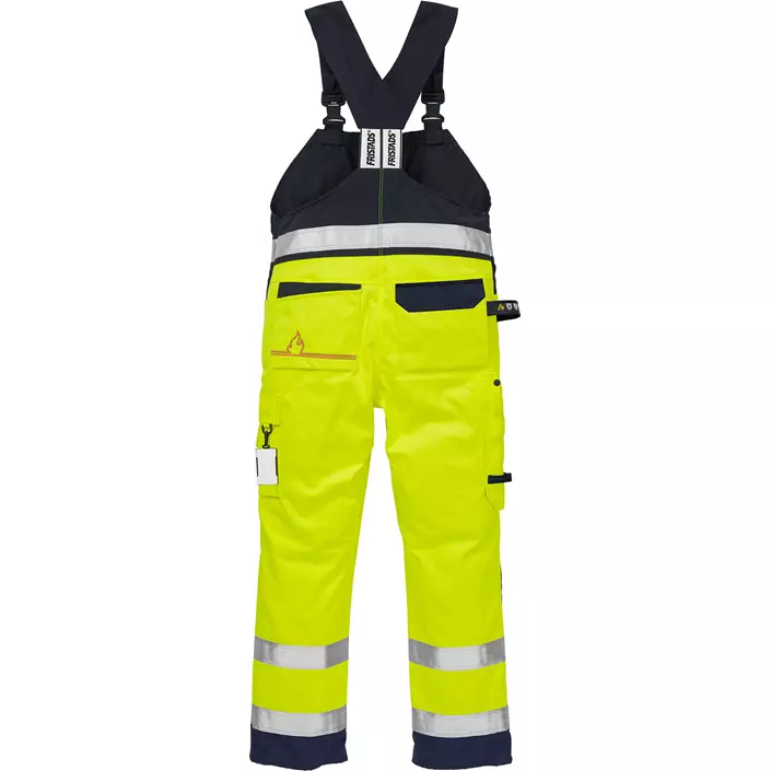 Fristads craftsman bib and brace trousers 1075, Hi-vis Yellow/Marine, large image number 1