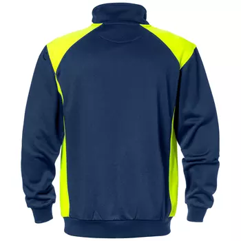 Fristads sweatshirt med kort lynlås 7048, Marine/Hi-Vis gul