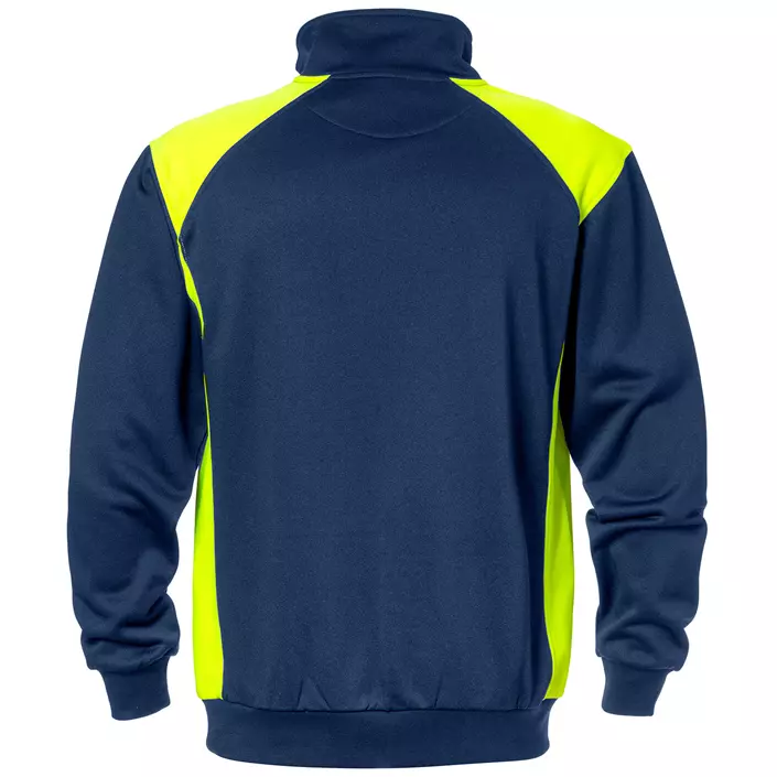 Fristads sweatshirt med kort lynlås 7048, Marine/Hi-Vis gul, large image number 1