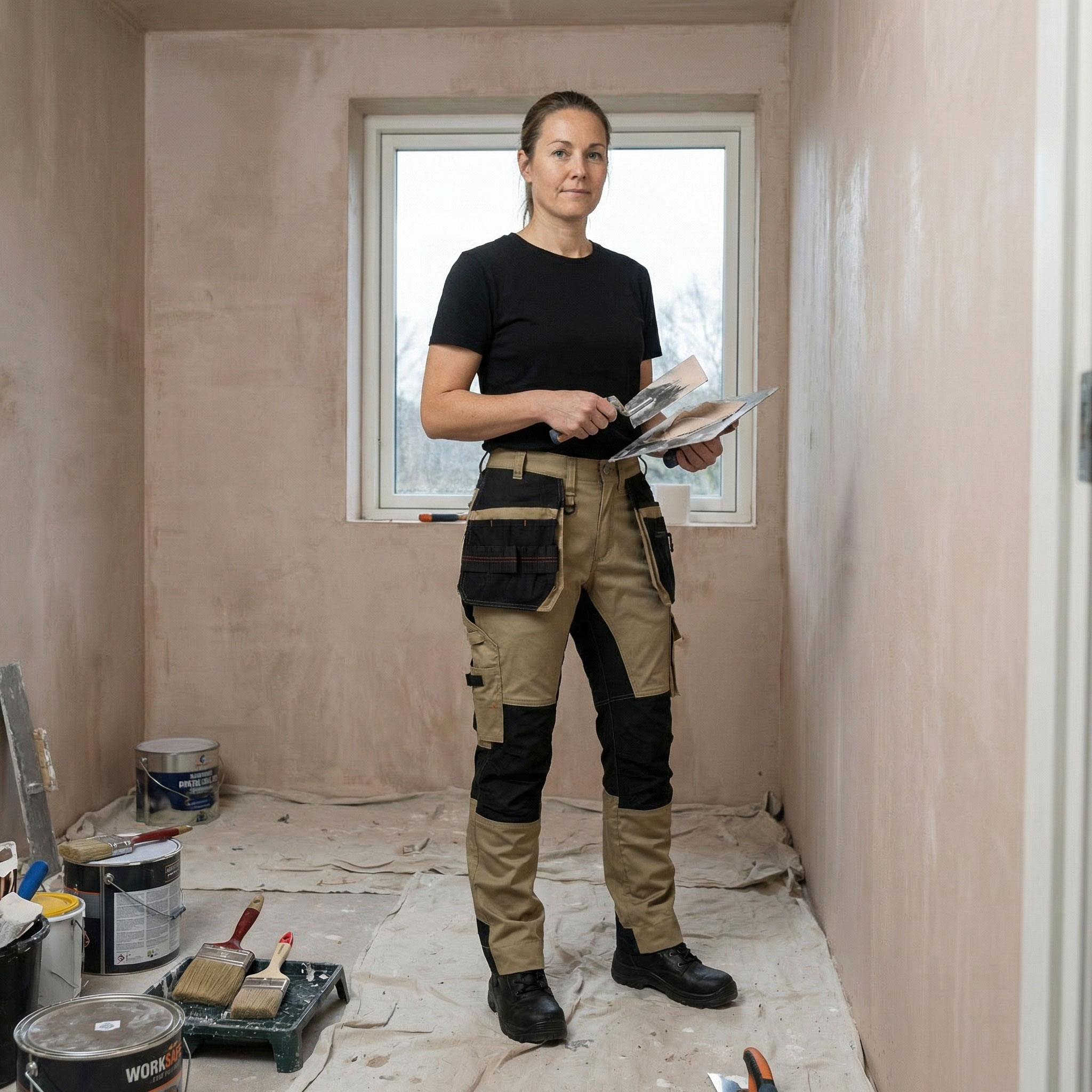 Worksafe dame h&aring;ndv&aelig;rkerbukser, Khaki