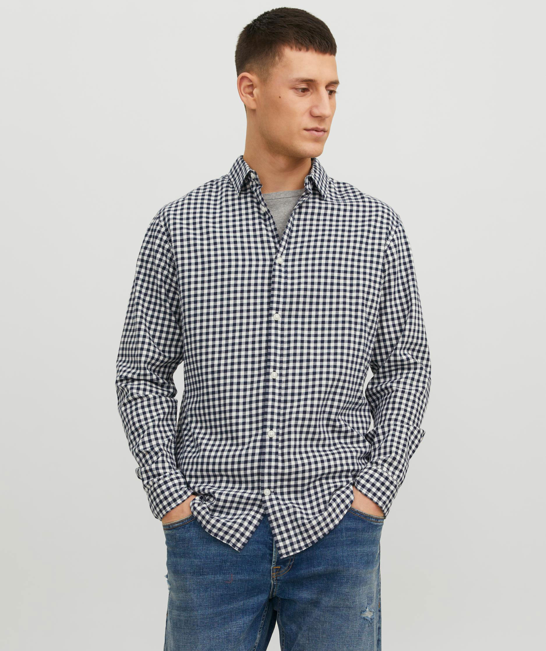 Jack & Jones JJEGINGHAM Slim fit twill skogsarbetare skjorta, Cloud Dancer