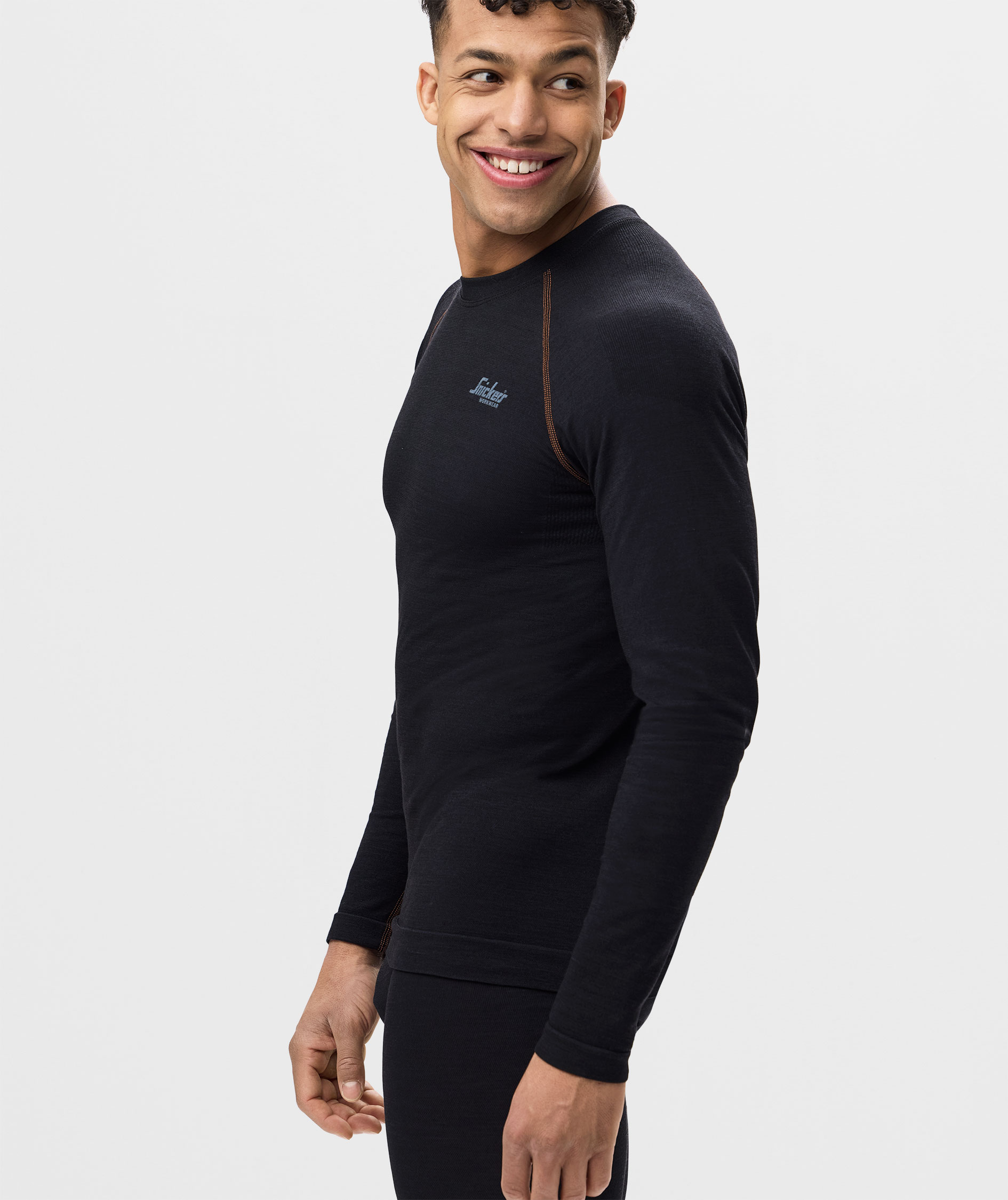 Snickers lang&aelig;rmet thermal crewneck with wool, Black, large image number 5