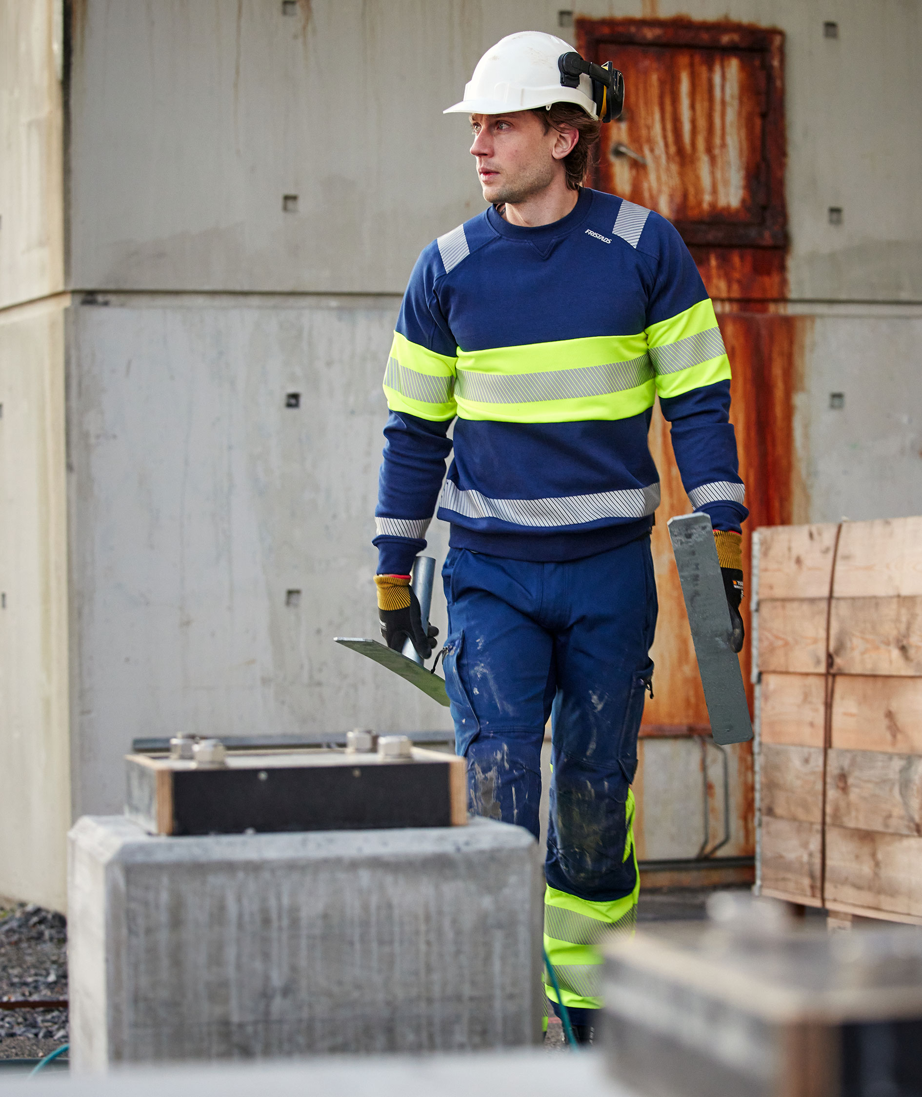 Fristads sweatshirt 7530 GKC, Hi-Vis yellow/marine, large image number 1