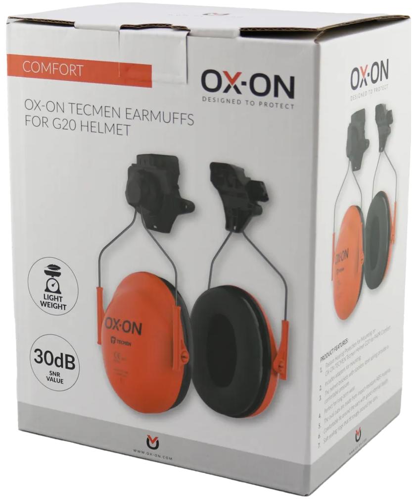 OX-ON Tecmen  f/G20 helmet mounted ear defenders, Orange/Black