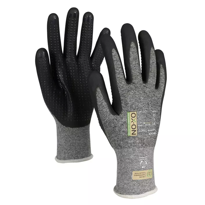 OX-ON Recycle Supreme 16601 work gloves with dots, Grey/Black, large image number 0