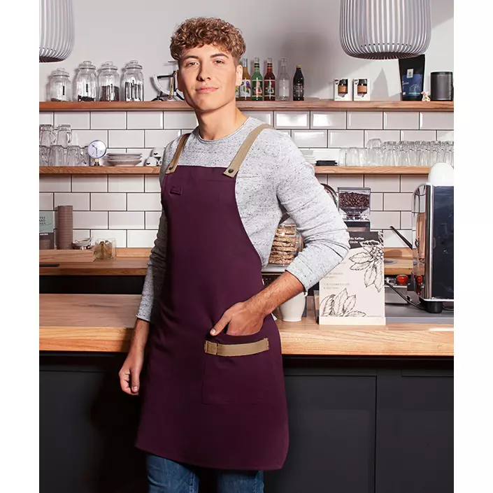 Karlowsky bib apron with pocket, Urban-look, Aubergine, Aubergine, large image number 1
