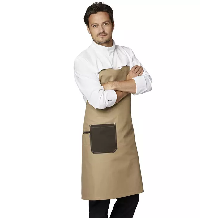 Kentaur Raw snap-on bib apron with pockets, Khaki, Khaki, large image number 1