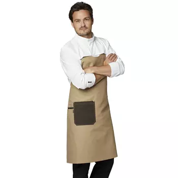 Kentaur Raw snap-on bib apron with pockets, Khaki