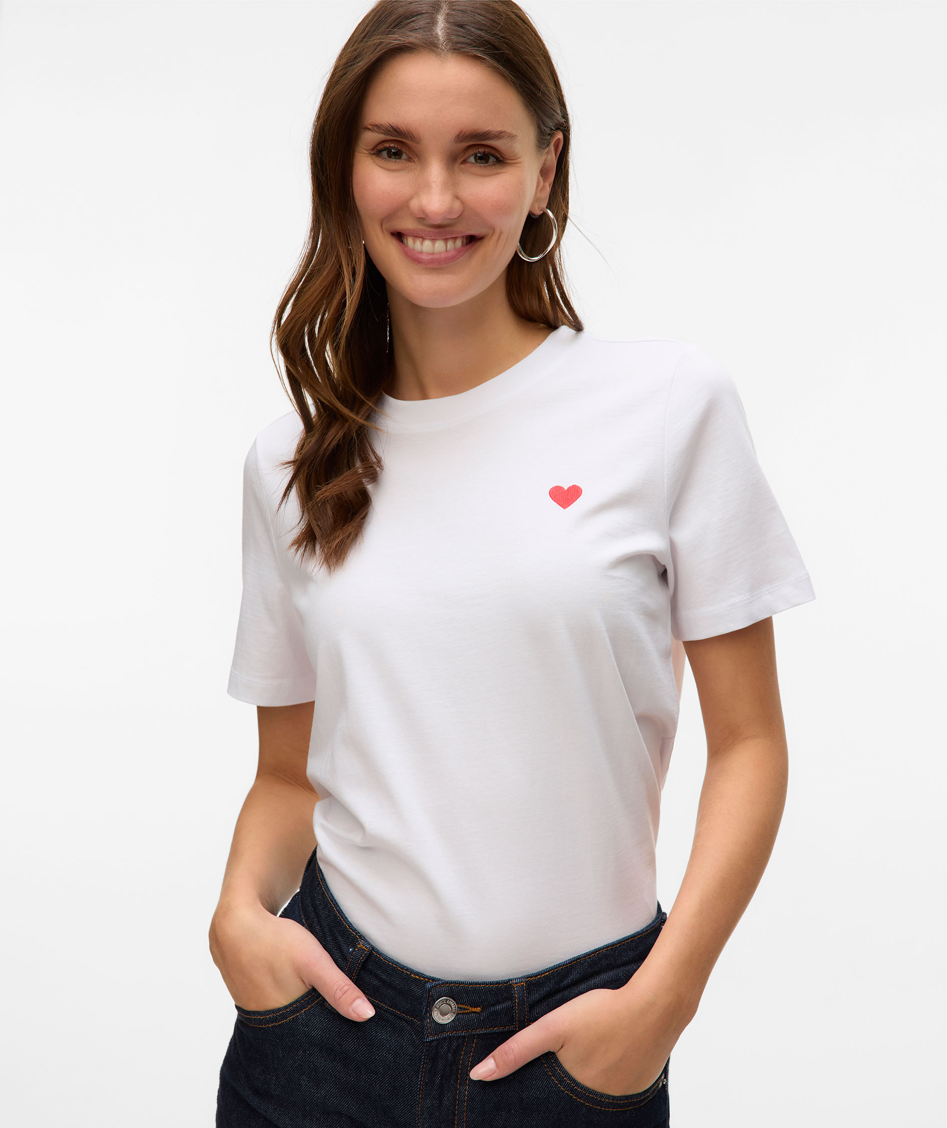 Vero Moda VMPAULINA dame T-skjorte, Bright White Red Heart