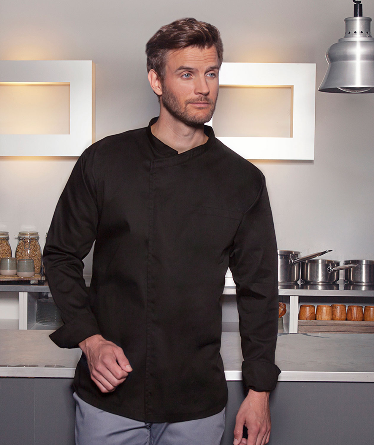 Karlowsky Basic long-sleeved chefs t-shirt, Black