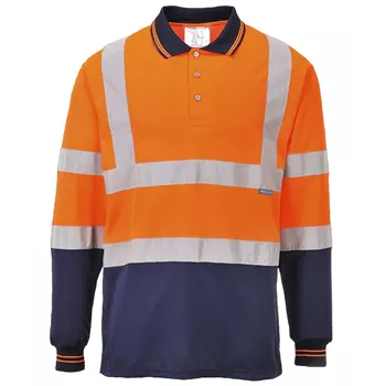 Portwest langærmet polo T-shirt, Hi-vis Orange/Marine
