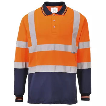 Portwest langærmet polo T-shirt, Hi-vis Orange/Marine