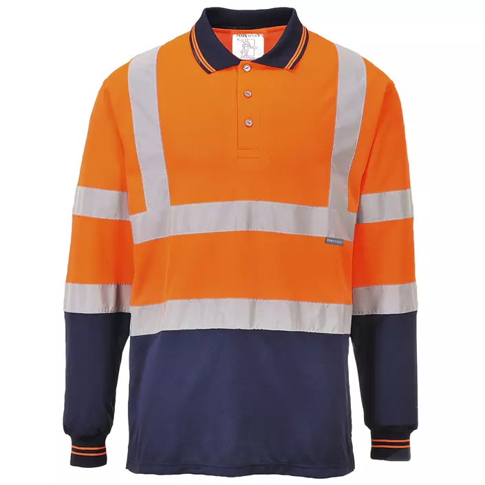 Portwest long-sleeved polo shirt, Hi-vis Orange/Marine, large image number 0