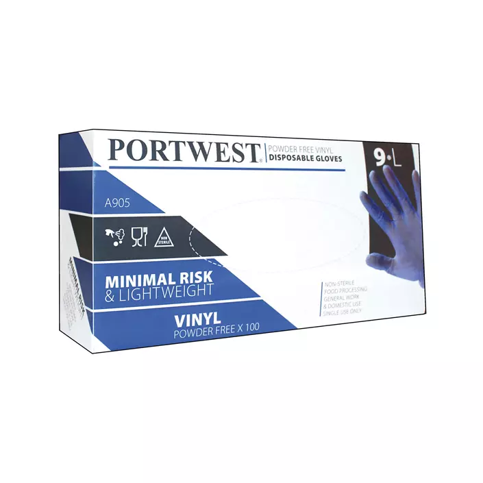 Portwest A905 vinyl  disposable gloves powder free 100 pcs., Blue, large image number 1
