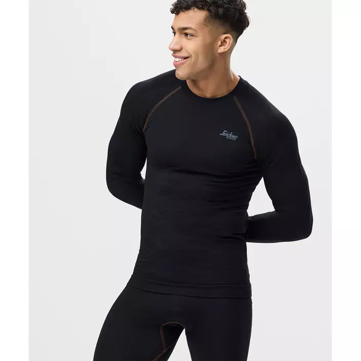 Snickers langærmet uld termoundertrøje, Black, large image number 1