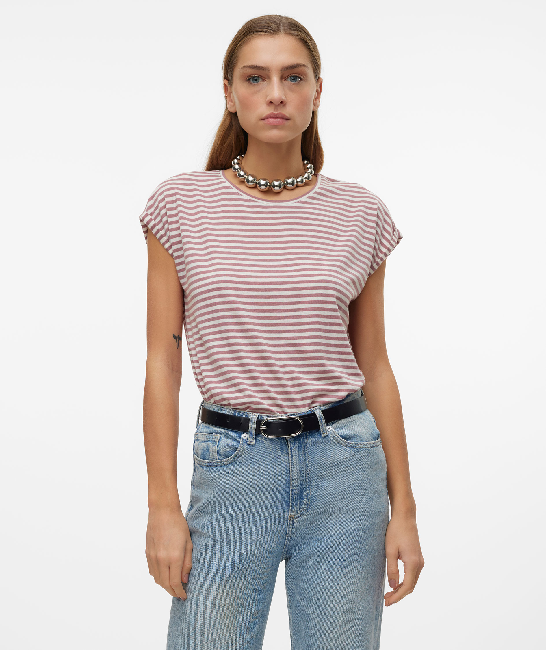 Vero Moda VMAVA STRIPE T-shirt dam, Nostalgia Rose PRISTINE, large image number 5
