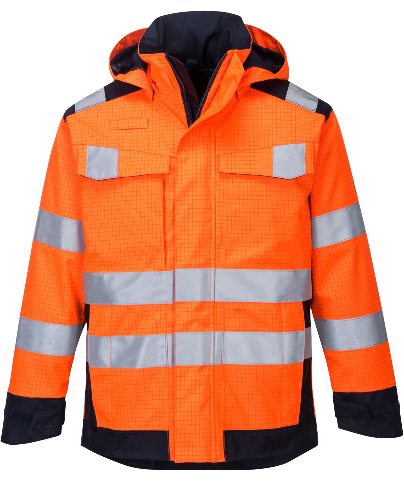 Portwest Modaflame Multinorm Arc rain jacket, Hi-Vis Orange/Navy, Hi-Vis Orange/Navy, swatch