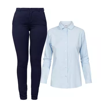 Sæt til damer med slim fit skjorte og chinos
