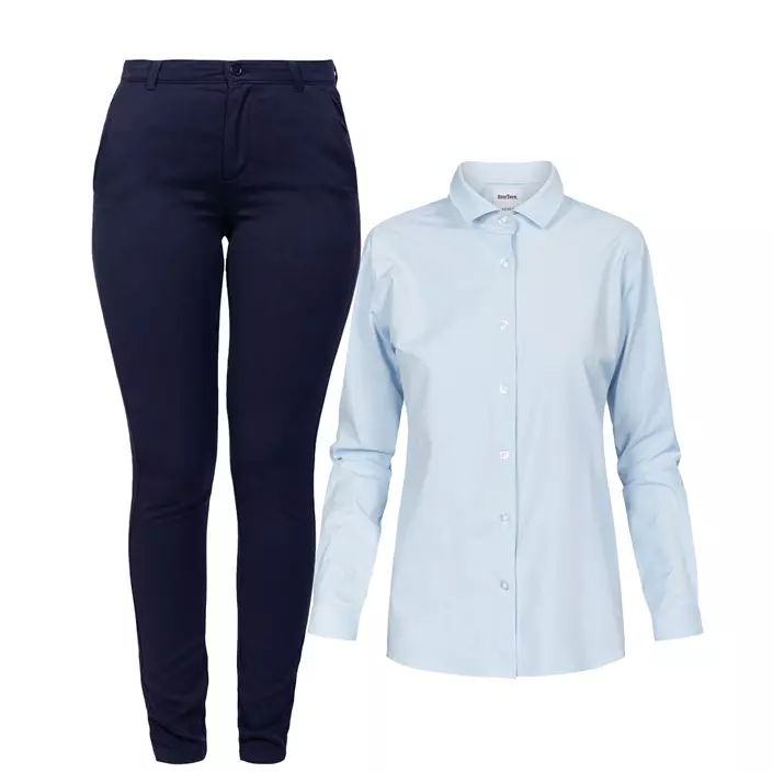 Sett for damer med slim fit skjorte og chinos, , large image number 0